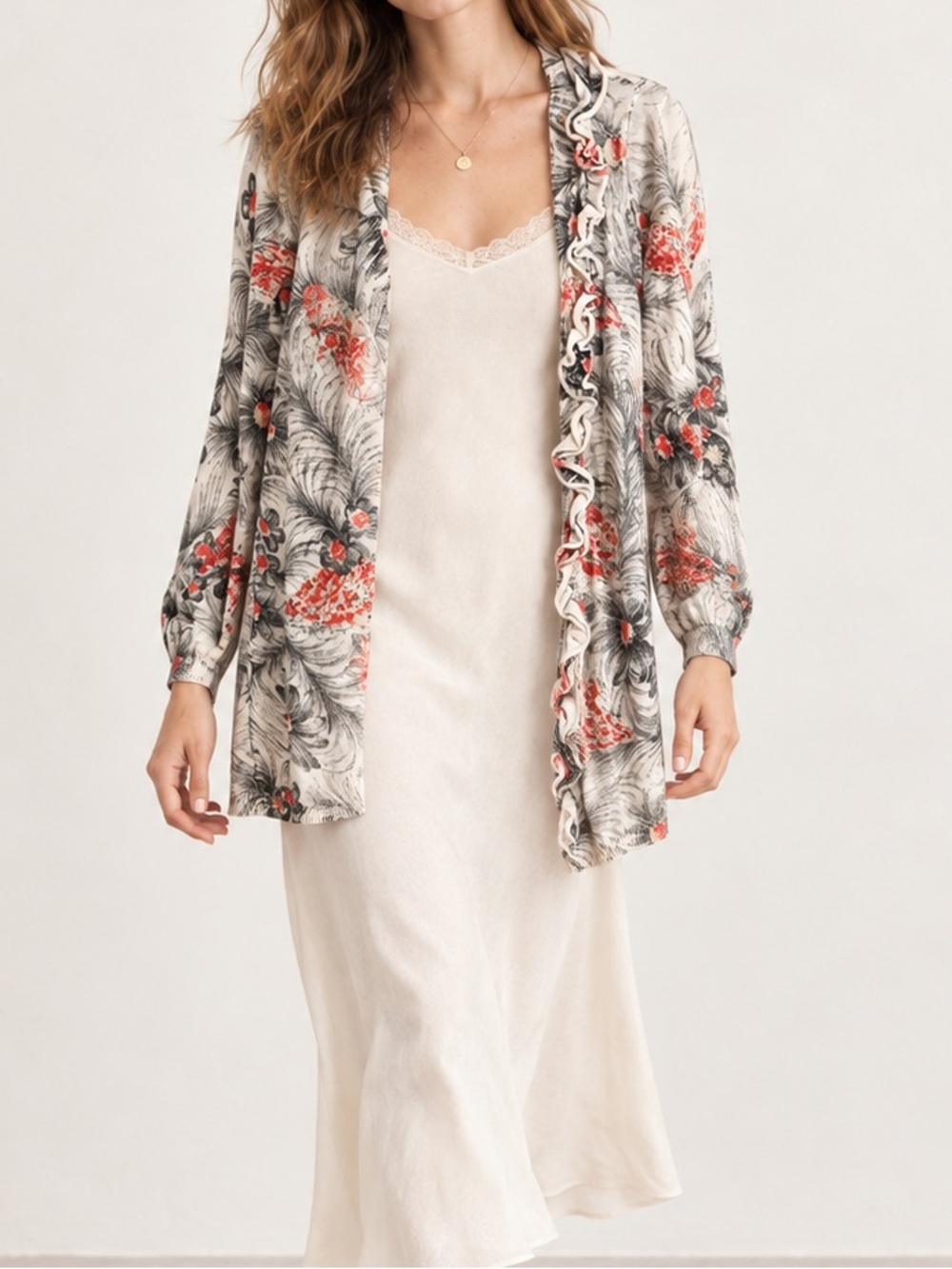 Anthropologie Sparrow S Pima Cotton Floral Ruffle Open Front Cardigan Bohemian